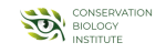 Logo of the Conservation Biology Institute featuring a stylized green leaf with an eye in the center, accompanied by the organizations name in green text to the right.
